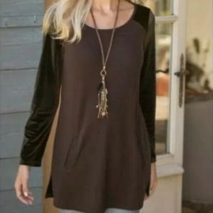 SOFT SURROUNDINGS Brown tunic top velvet sleeves size Large